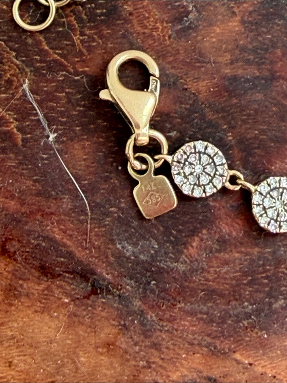 14k Gold and natural diamond disc bracelet. - Picture 3 of 7